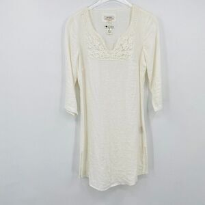 Malvin Germany Love Linen White 3/4 Sleeve V Neck Mini Summer Dress Size 6 Small